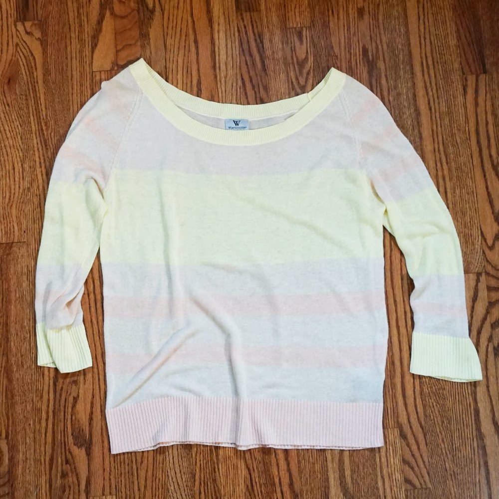 Worthington Pastel Striped Scoop Neck Sweater - Yellow, Pink, Cream